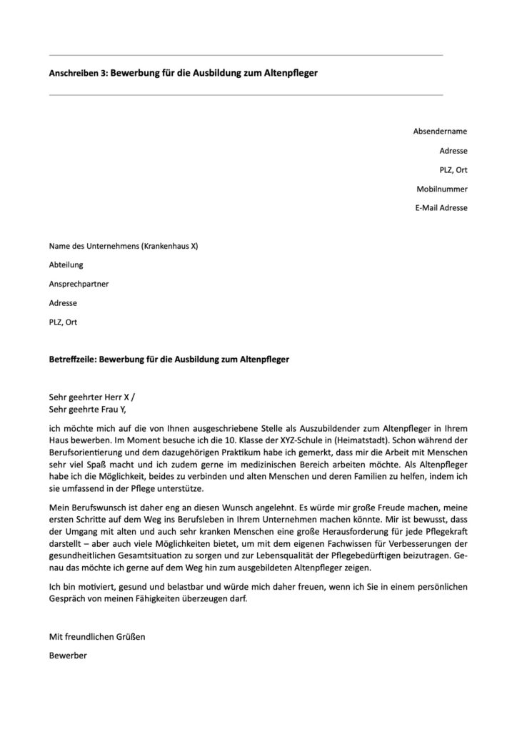 Bewerbung für die Ausbildung zum Altenpfleger