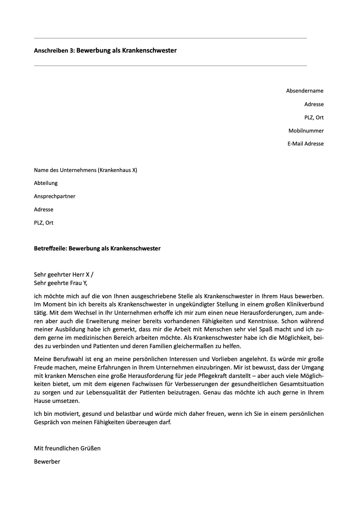 Bewerbung Ausbildung Gesundheits- Und Krankenpfleger Vorlage Bewerbung Krankenschwester | Tipps und Vorlagen zum Download