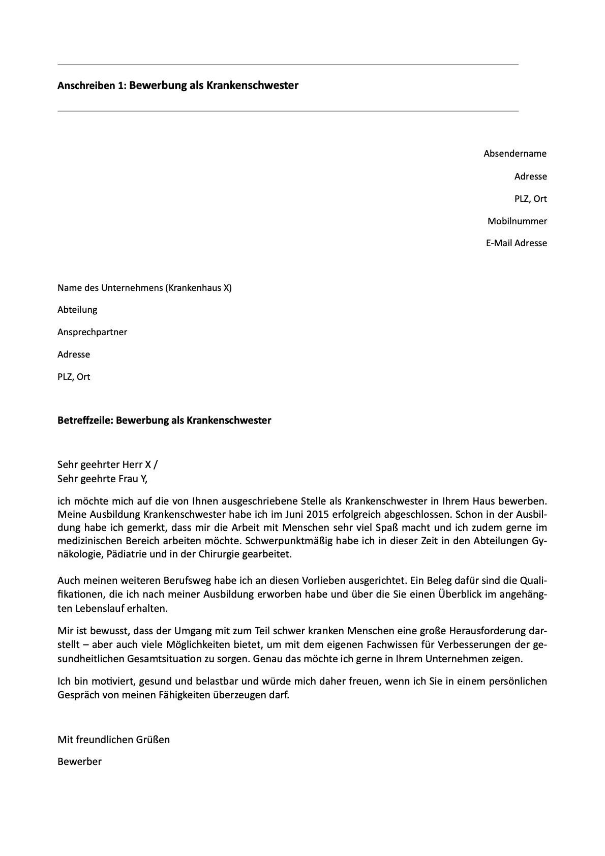 Bewerbung Als Krankenschwester Muster Pdf Bewerbung Krankenschwester | Tipps und Vorlagen zum Download